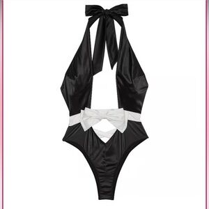 New! Victoria’s Secret Bow-Topped High-Neck Teddy black 4016